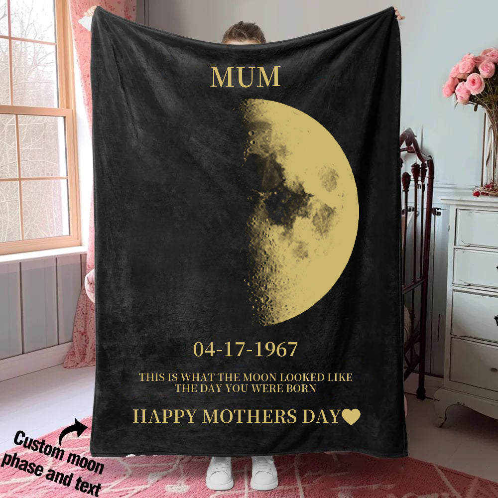 Custom Moon Phase Blanket, Personalized Mom Gift