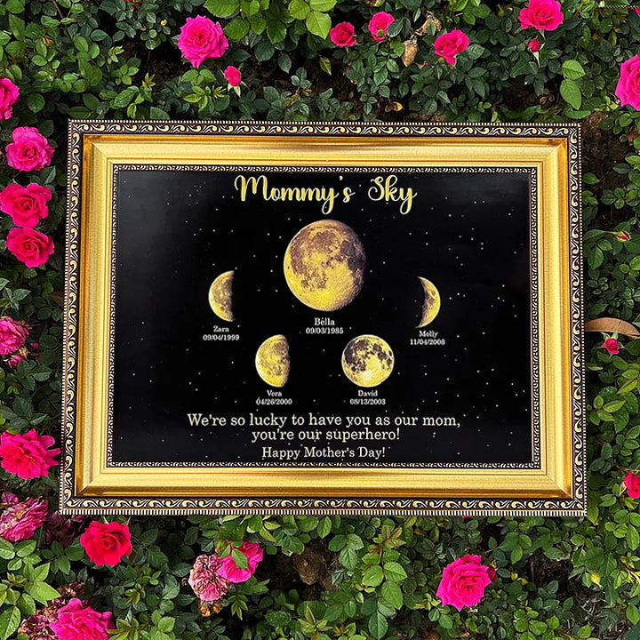 Print Custom encircling the moon Phase Frame With Text & Date- Mommy's Universe