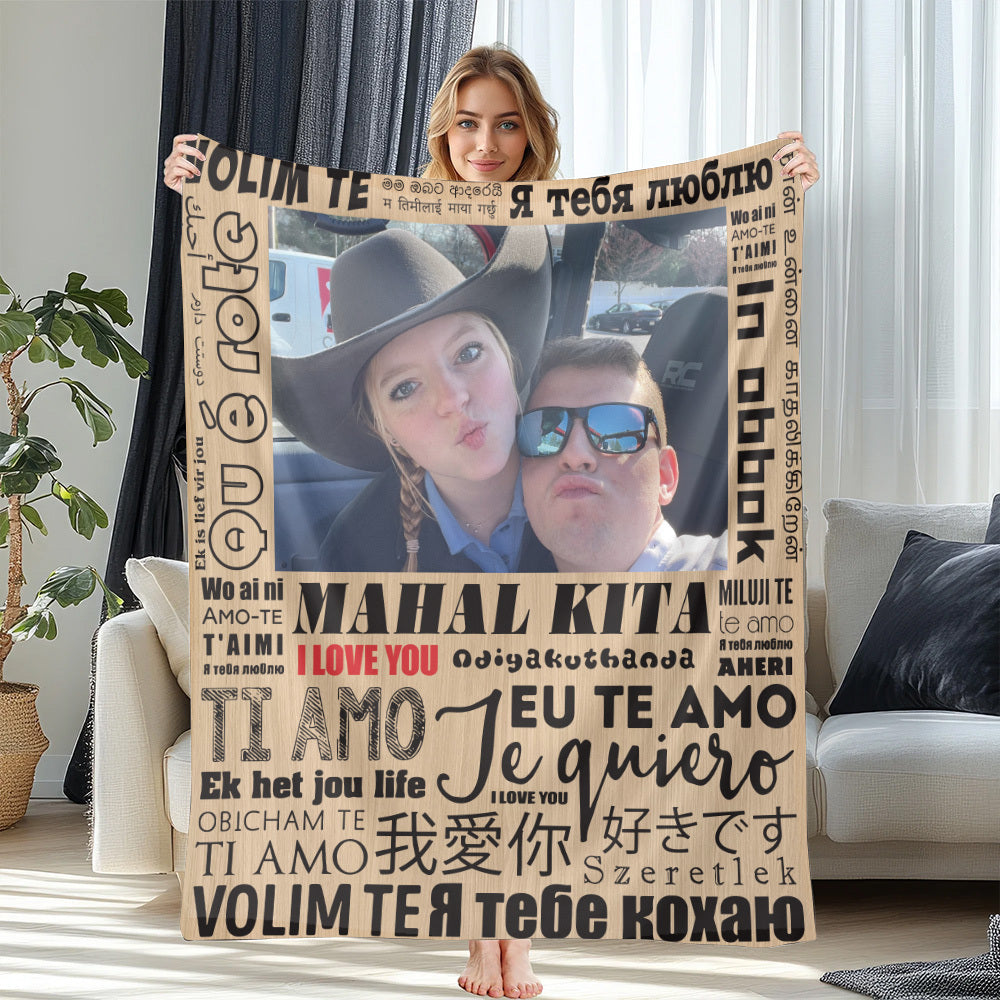 Custom Photo Blanket 100 Languages Love You Fleece Blanket