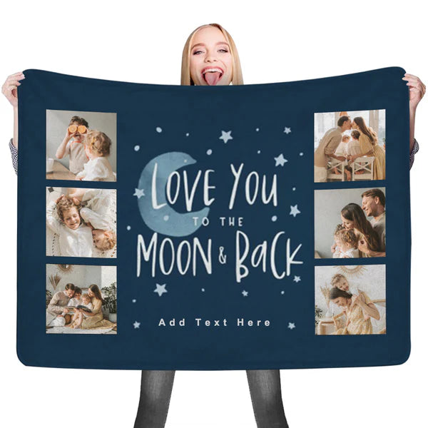 Custom 6 Photos&Text Fleece Blankets Love You To The Moon