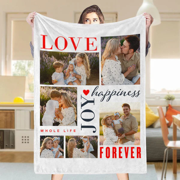 Custom 6 Photos Fleece Blankets Gift for Family