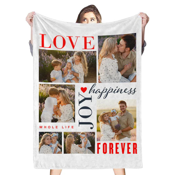 Custom 6 Photos Fleece Blankets Gift for Family