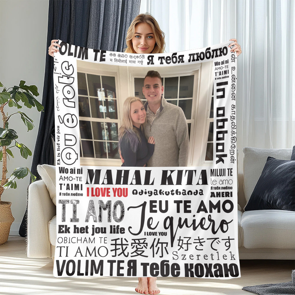 Custom Photo Blanket 100 Languages Love You Fleece Blanket