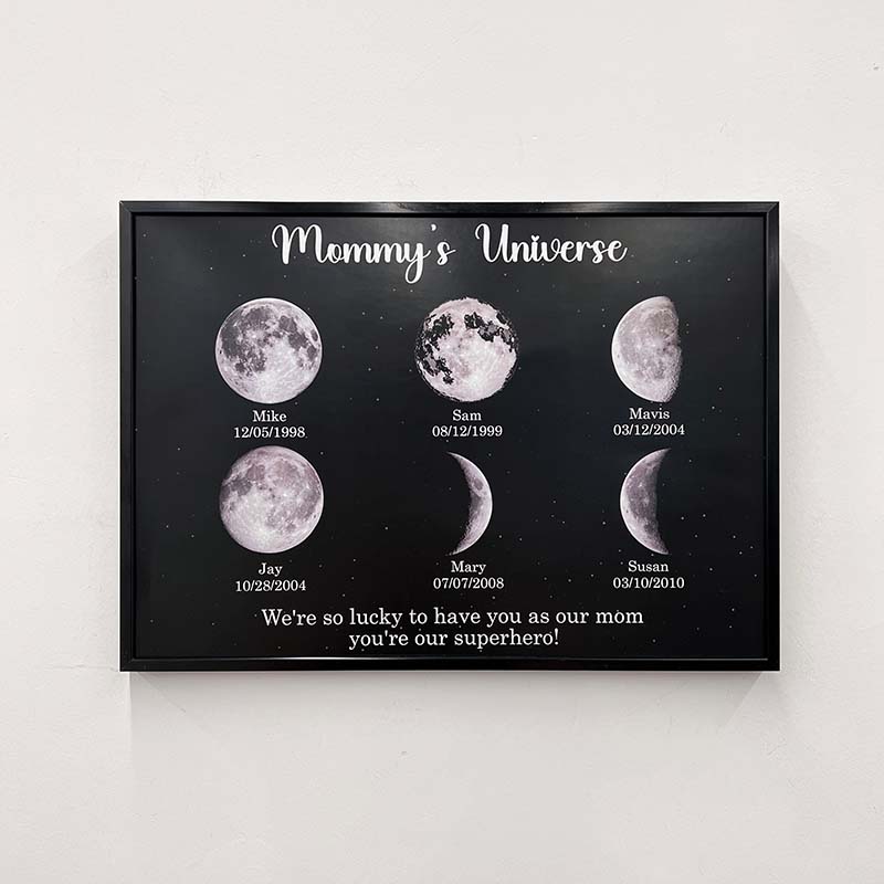 Print Custom Moon Phase Frame With Text & Date- Mommy's Universe