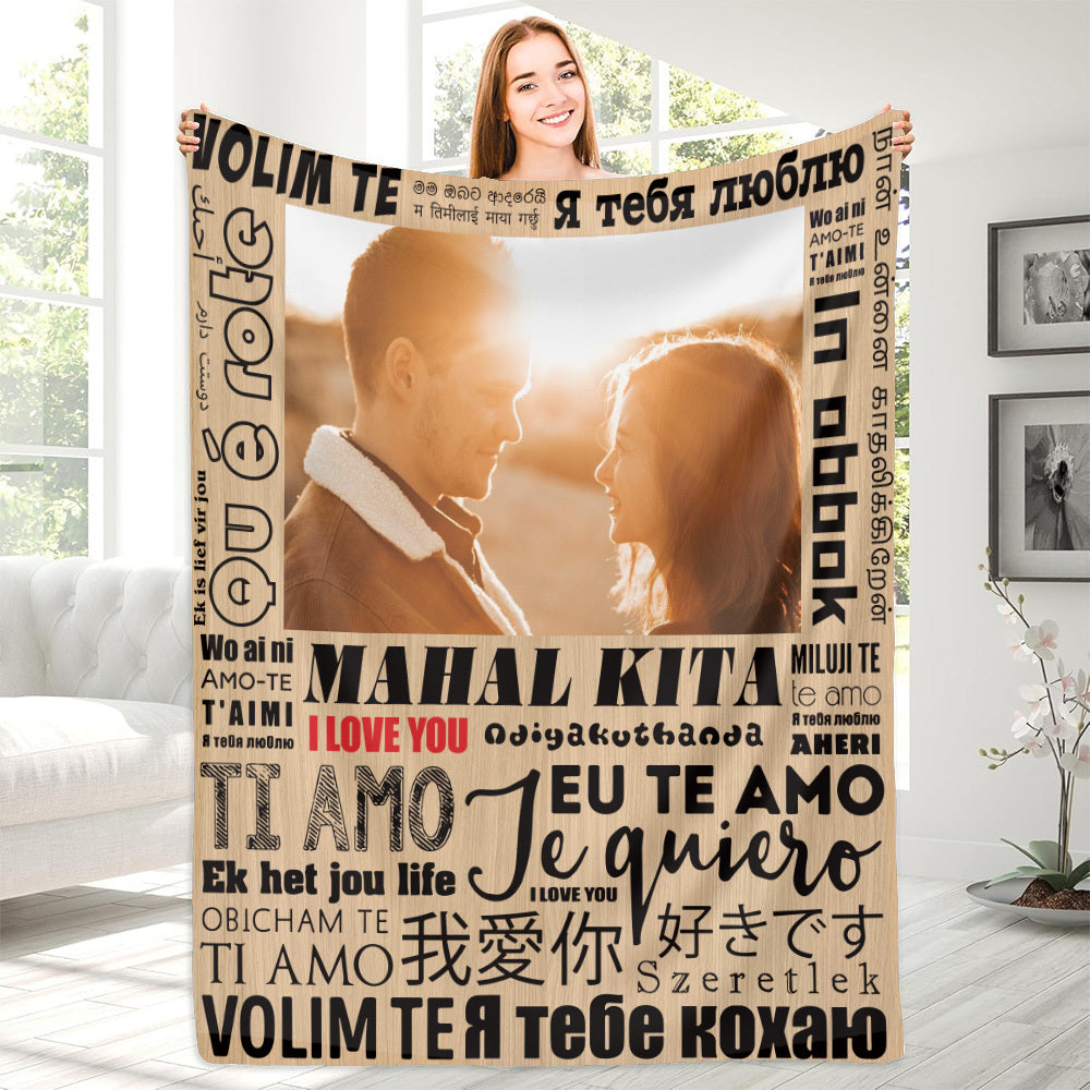 Custom Photo Blanket 100 Languages Love You Fleece Blanket