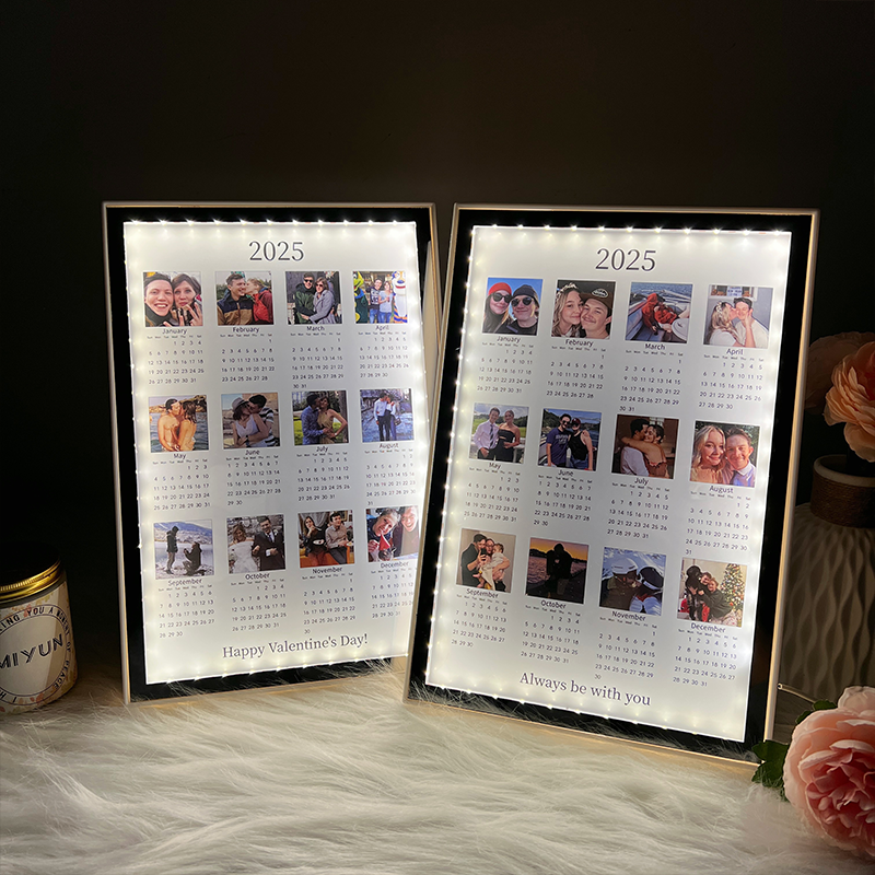 Personalized 2025 Calendar Mirror Light Box with Photo