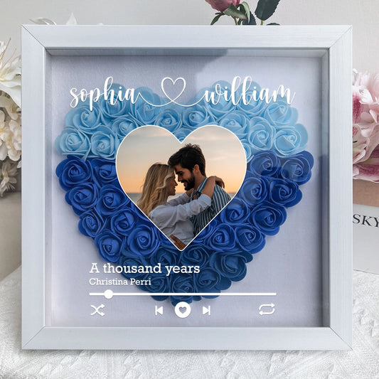 Custom Song Title Couple Gift - Personalized Photo Flower Shadow Box