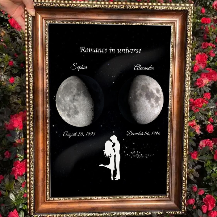 You and Me: A Romance in the Universe, Custom Couple Art Frame/ Real Moon Phase - For Memory Gift