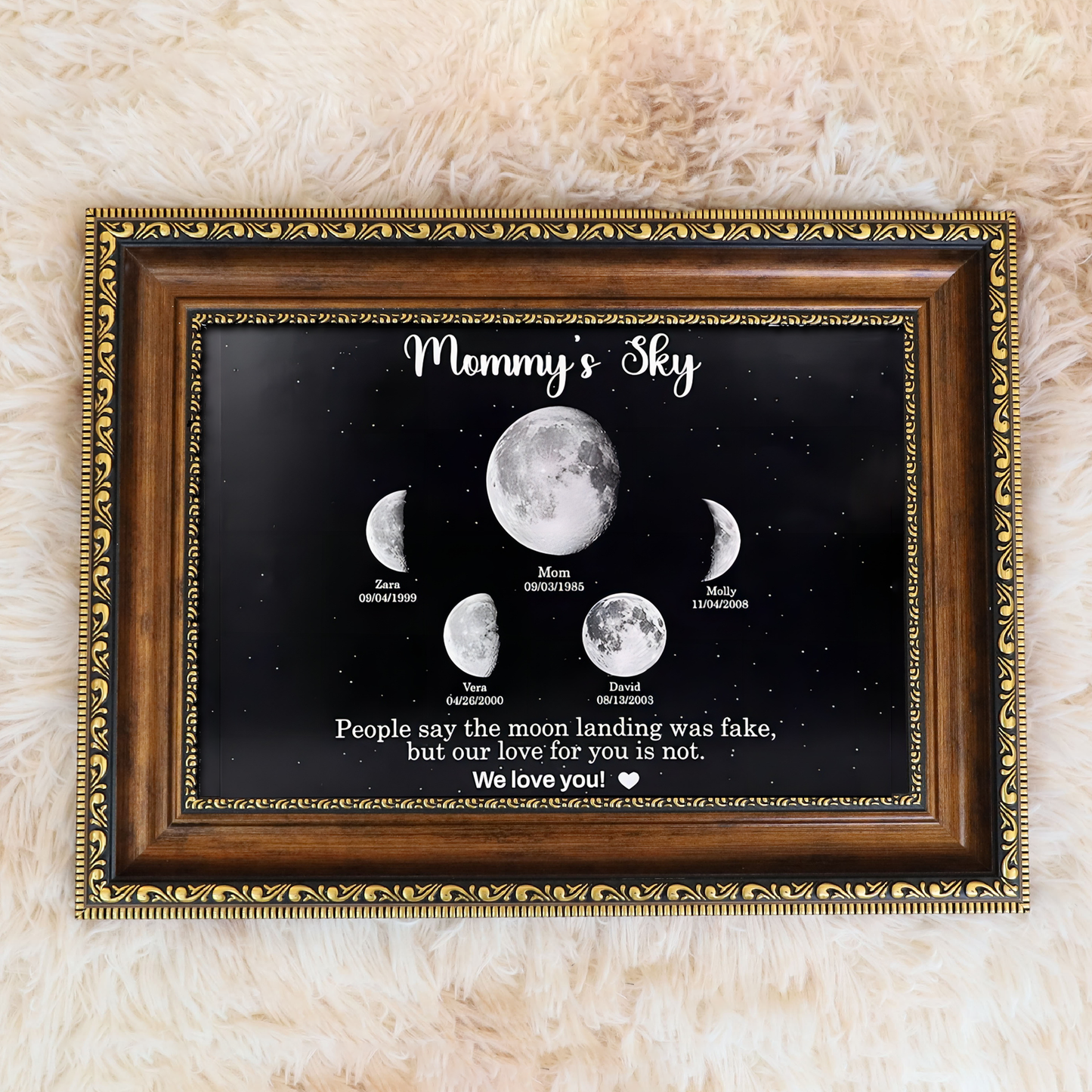 Print Custom encircling the moon Phase Frame With Text & Date- Mommy's Universe