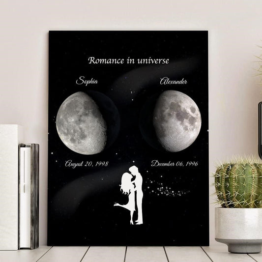 You and Me: A Romance in the Universe, Custom Couple Art Frame/ Real Moon Phase - For Memory Gift