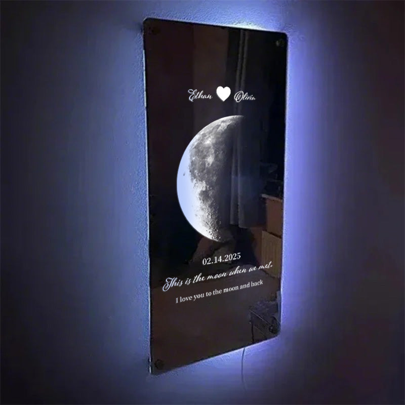 🌙Custom Couple Anniversary Moon Phase Mirror Light - Romantic Valentine's Day Gift