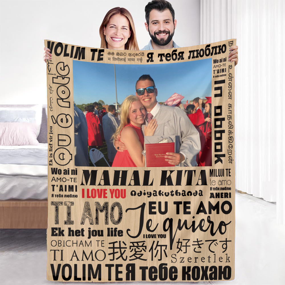 Custom Photo Blanket 100 Languages Love You Fleece Blanket