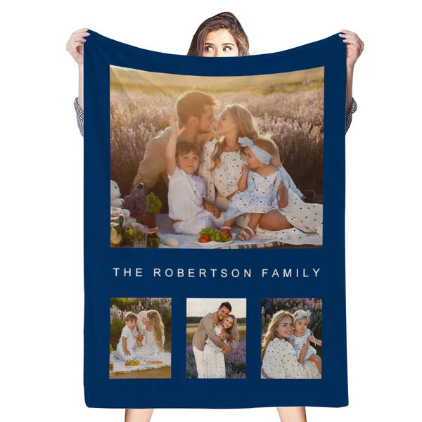 Custom 4 Photos&Text Fleece Blankets Gift For Family