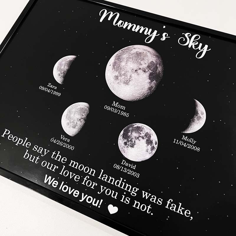 Print Custom encircling the moon Phase Frame With Text & Date- Mommy's Universe