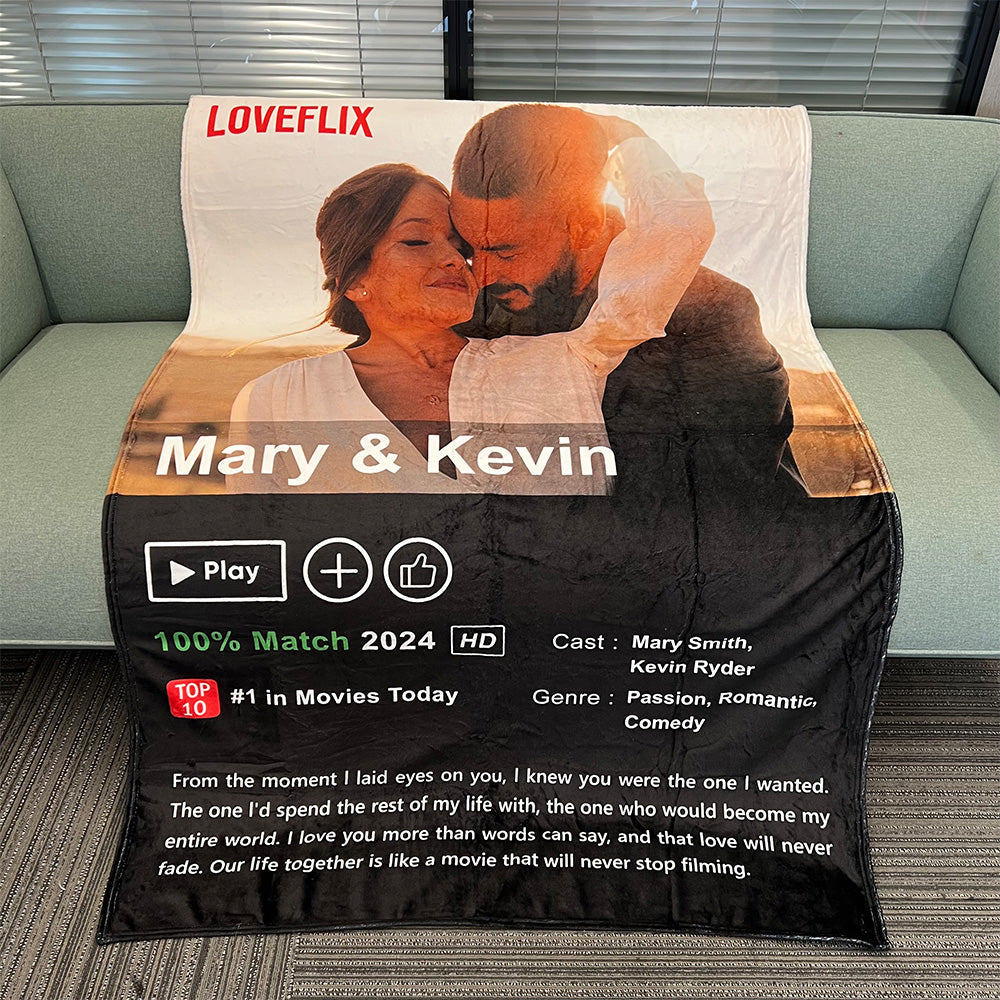 50%OFF⭐️Custom LOVEFLIX Movie Photo Blanket with Your Love Story