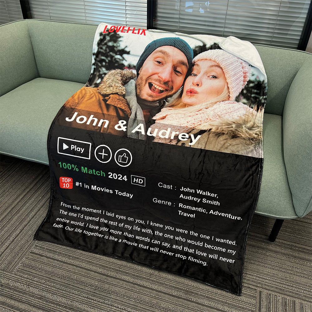 50%OFF⭐️Custom LOVEFLIX Movie Photo Blanket with Your Love Story