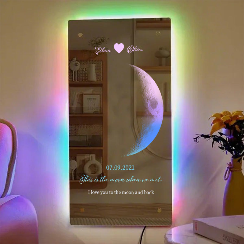 🌙Custom Couple Anniversary Moon Phase Mirror Light - Romantic Valentine's Day Gift