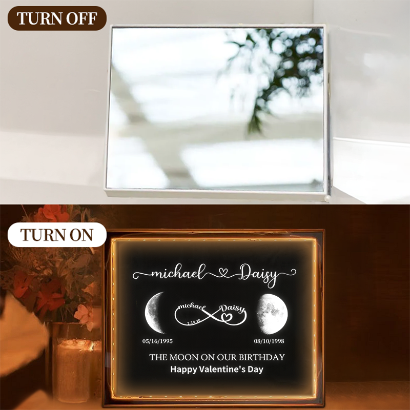 Personalized Moon Phase LED Lamp, Custom Lunar Print Frame, Valentine’s Day Gift