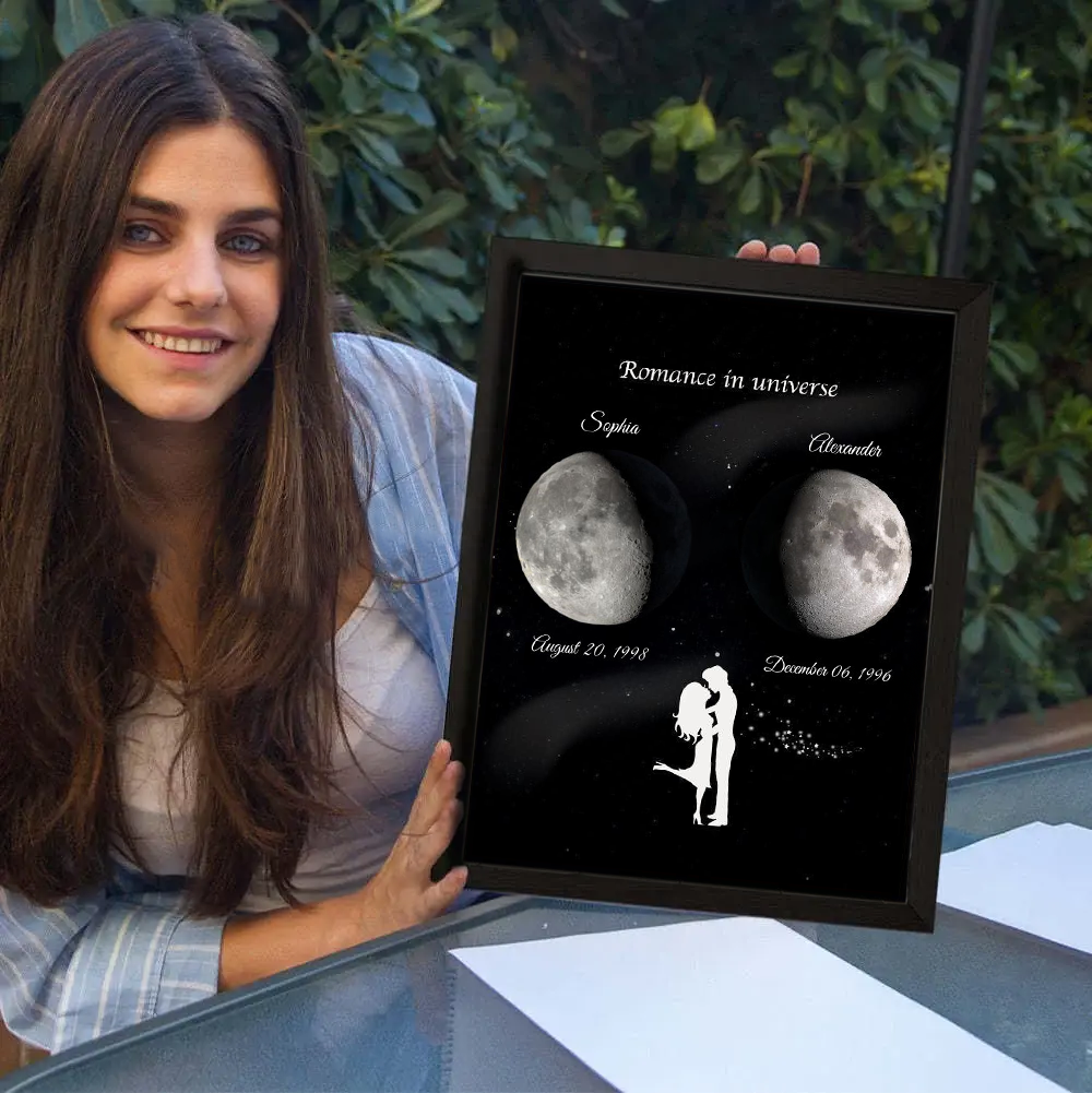 You and Me: A Romance in the Universe, Custom Couple Art Frame/ Real Moon Phase - For Memory Gift