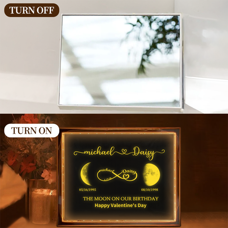 Personalized Moon Phase LED Lamp, Custom Lunar Print Frame, Valentine’s Day Gift