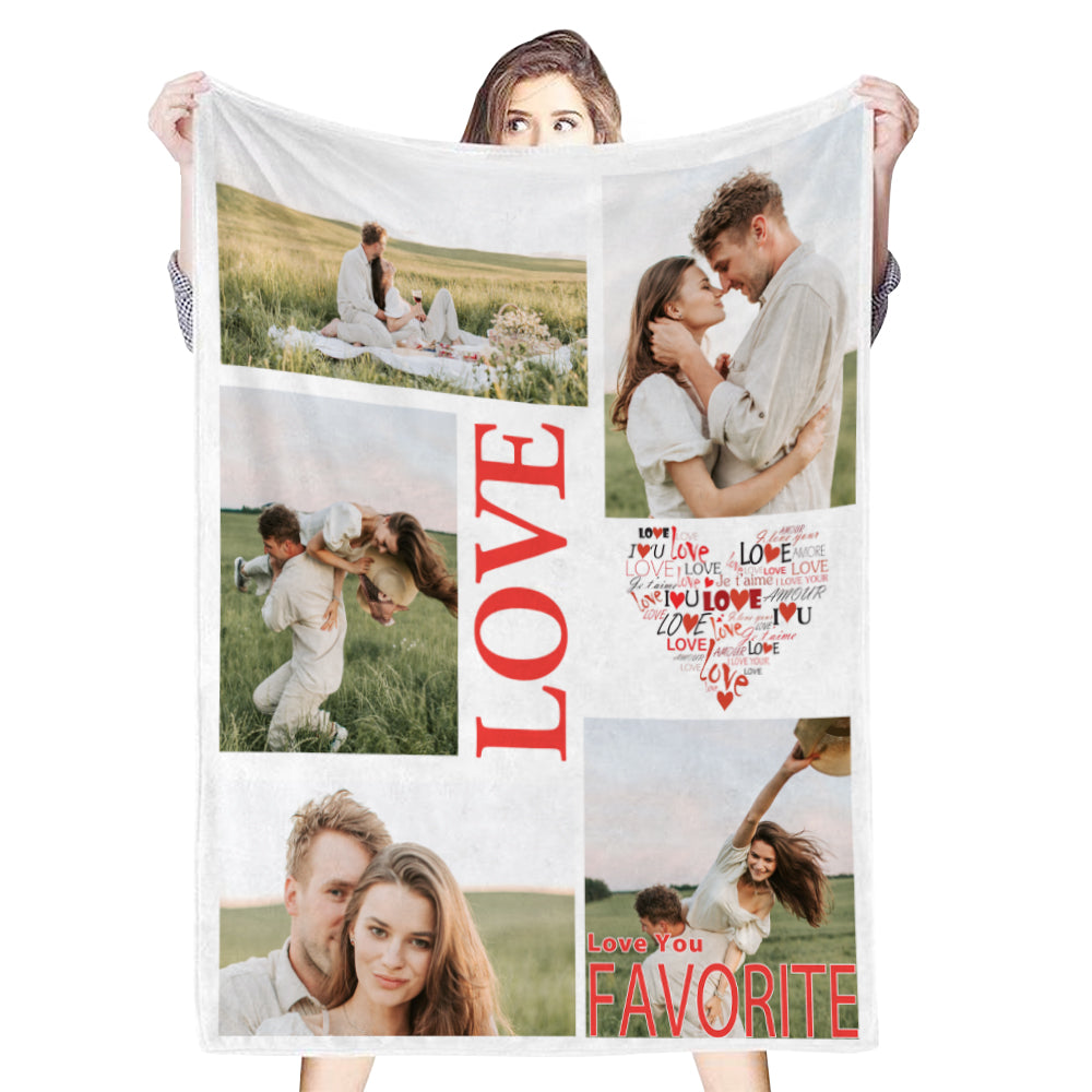 Personalized 5 Photos Blankets Fleece Blanket Gift for Lover