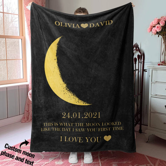 Custom Moon Phase Blanket Personalized Names Gift for Her/Him