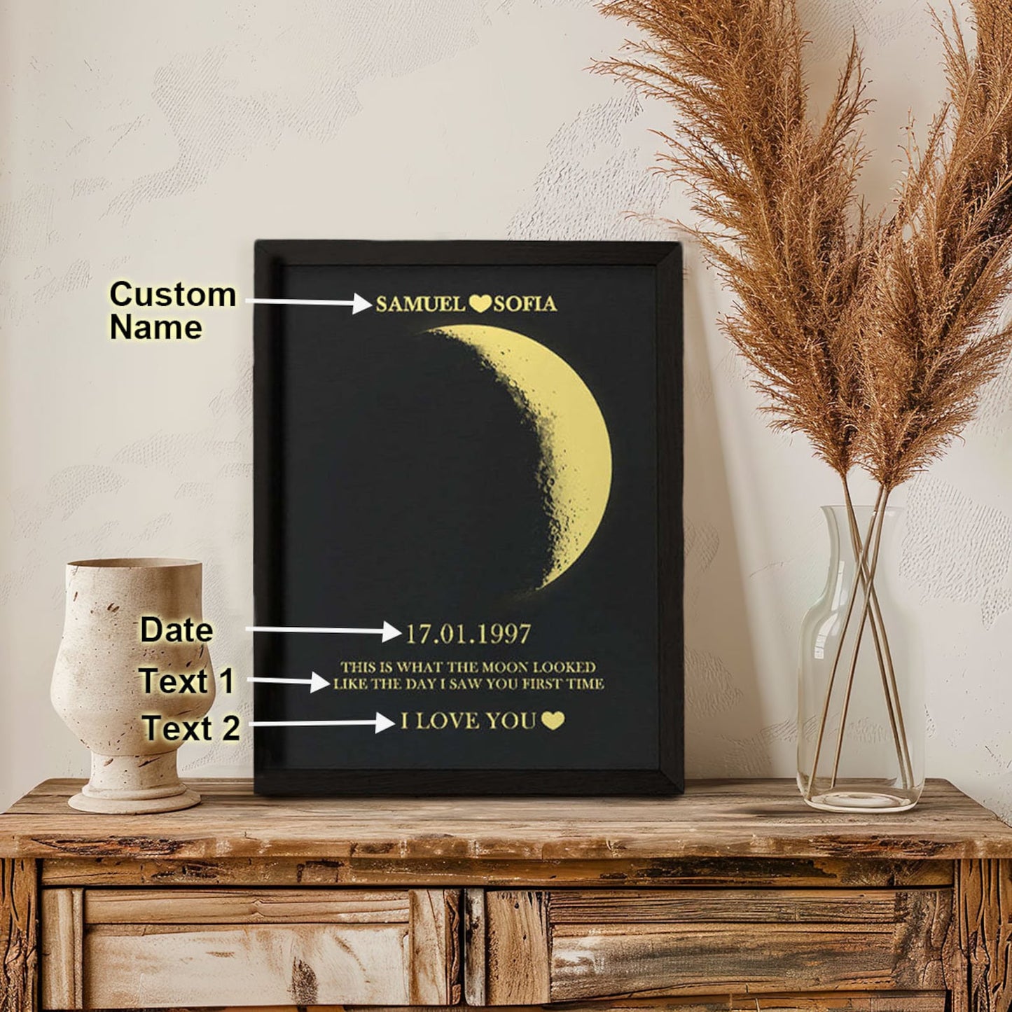 50%OFF🌔CUSTOM COUPLE ART FRAME/ REAL MOON PHASE - FOR MEMORY GIFT